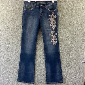 Trinity Ranch Jeans Womens 9 Blue Distressed Embellished Studs Cowgirl